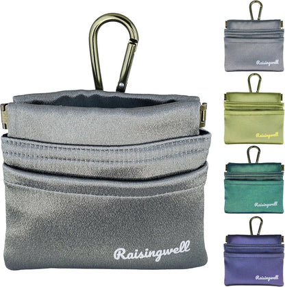 Raisingwell Dog Treat Pouch, Black Pocket Sized Pet Training Pouch, Cotton Fabric, Hand Free Dog Walking Bag with Carabiner, Self-Closing Pet Feed Snack Reward, for Pet Puppy Travel or Outdoor Use