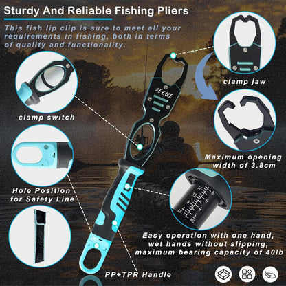 Selake 7 PCS Fishing Tool Kit - Fishing Pliers, Fish Lip Grip w/Weight Scale, Super Line Scissors, Hook Remover | All-in-One Fishing Equipment for Freshwater/Saltwater, Best Gift for Men