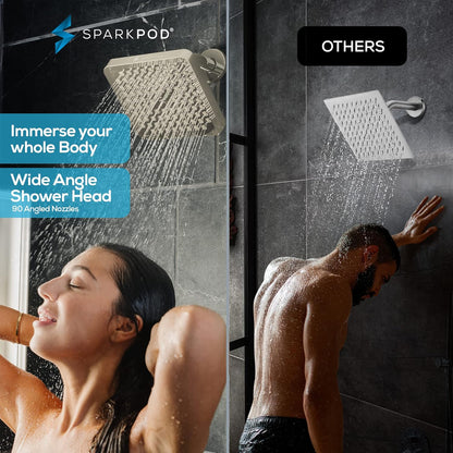 SparkPod Shower Head - High Pressure Rain - Premium Quality Luxury Design - 1-Min Install - Easy Clean Adjustable Replacement for Your Bathroom Shower Heads (Luxury Polished Chrome, 6 Inch Round)