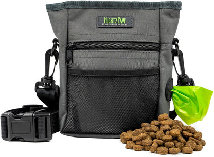 Mighty Paw Dog Treat Pouch 2.0 | Pet Training Hands-Free Snack Bag w/Strap. Holds 2 Cups Kibble, Poop Bags, Phone & Keys. Magnetic Clasp & Waist Belt Clip. Includes 1 Roll of Poop Bags