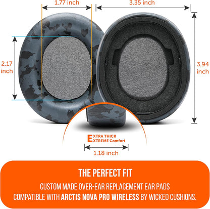 WC Upgraded Replacement Earpads for Steelseries Arctis Nova Pro Wireless Made by Wicked Cushions | Improved Durability, Thickness, Softer Leather, and Sound Isolation | 90's Black