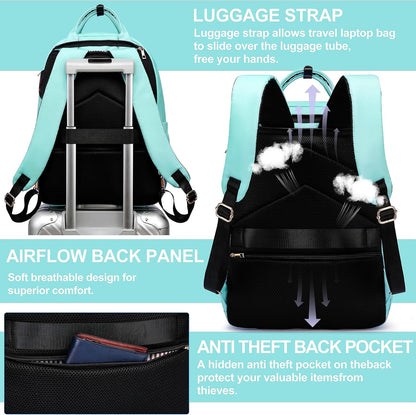 Laptop Backpack for Women Men, Water Resistant Travel Work Backpacks Purse Stylish College Business Teacher Nurse Computer Bag, Fits 17.3" Laptop Light Blue