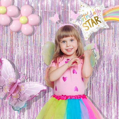 BRAVESHINE Pink Glitter Tinsel Foil Fringe Curtain - 2 Pcs 3.2x8.2 ft Metallic Party Supplies Photo Backdrop for Girl Princess Birthday Unicorn Bachelorette Butterfly Bridal Shower Party Decorations