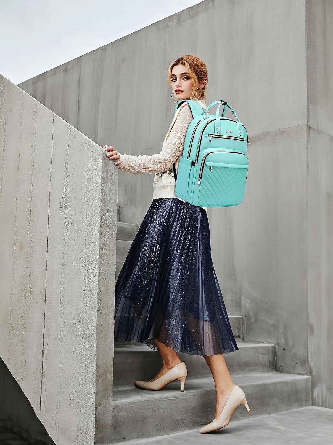 Laptop Backpack for Women Men, Water Resistant Travel Work Backpacks Purse Stylish College Business Teacher Nurse Computer Bag, Fits 17.3" Laptop Light Blue