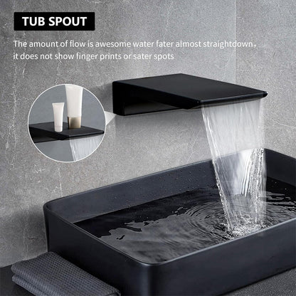 LCEVCGK Shower Faucet Set Complete Matte Black Shower System with 8 inch Square Rainfall Shower Head 3-Function Handheld Shower Waterfall Bathtub Spout Rain Shower Combo Set Bathroom Wall Mounted
