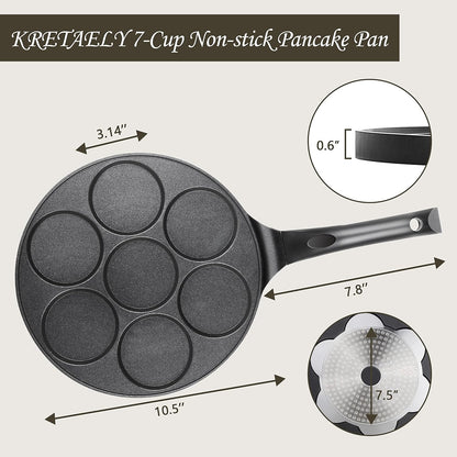 KRETAELY Nonstick Pancake Pan Pancake Griddle with 7-Mold Design Mini Pancake Maker with PFOA Free Coating-Black