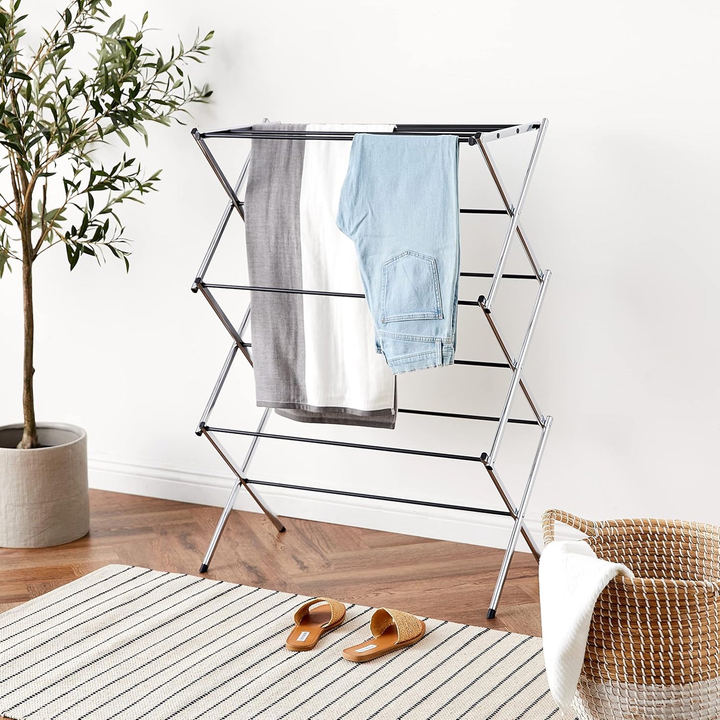 Foldable Portable Laundry Drying Rack for Indoor Air Drying Clothing, 29.4 x 14.8 x 41.9 inches (LxWxH), Chrome Silver