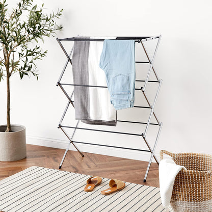 Foldable Portable Laundry Drying Rack for Indoor Air Drying Clothing, 29.4 x 14.8 x 41.9 inches (LxWxH), Chrome Silver