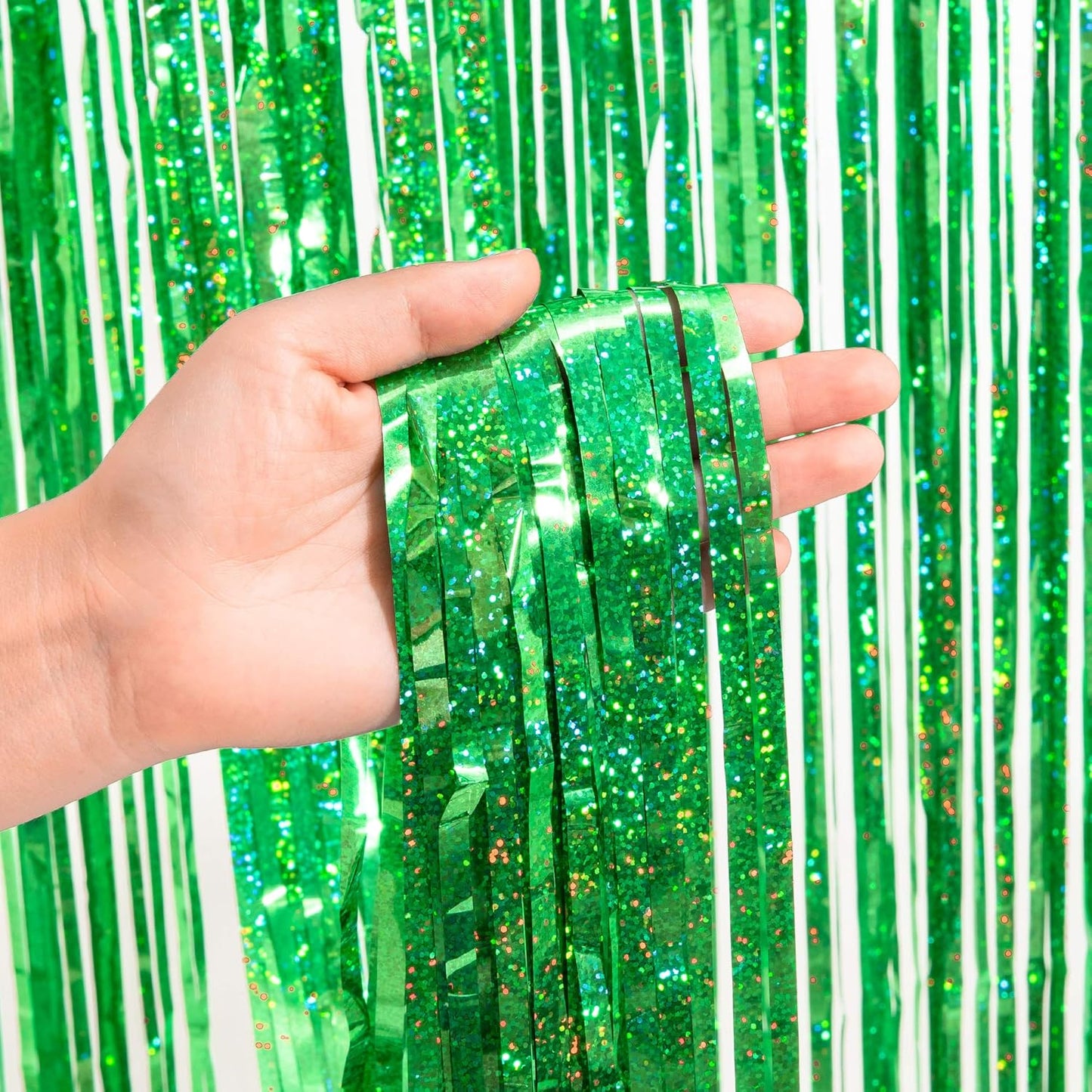 GREATRIL Iridescent Party Tinsel Fringe Backdrop Decorations - Holographic Foil Streamers Curtain for Mermaid/Under The Sea/Frozen/Ocean/Disco/Birthday Themed 3.2ft x 6.5ft - 2 PCS