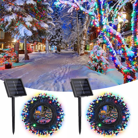 Solar String Lights Outdoor, 2 Pack Total 144 FT 400 LED Solar Fairy Lights with 8 Modes, Waterproof Outdoor String Lights for Patio, Garden, Party, Yard, Christmas, Holiday Decorations ((Multicolor)
