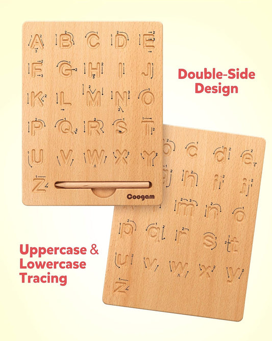 Coogam Wooden Letters Practicing Board, Double-Sided Alphabet Tracing Tool | Learning to Write ABC Educational Toy Game Fine Motor Montessori Gift for Preschool 3 4 5 Years Old Kids