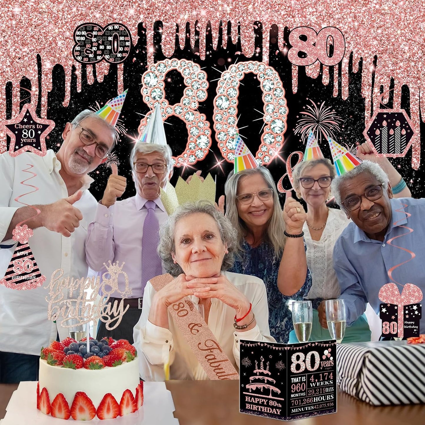 40th Birthday Decorations for Women,32pcs 40th Birthday Party Decorations,Including Backdrop, Crown,Sash,banner, Hanging Swirl,Cake Topper,balloons,Paper Fans,Anniversary Card and paper fans