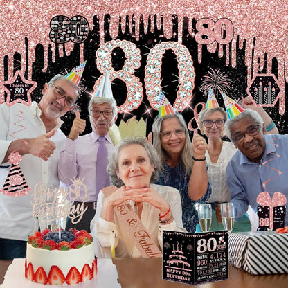 40th Birthday Decorations for Women,32pcs 40th Birthday Party Decorations,Including Backdrop, Crown,Sash,banner, Hanging Swirl,Cake Topper,balloons,Paper Fans,Anniversary Card and paper fans