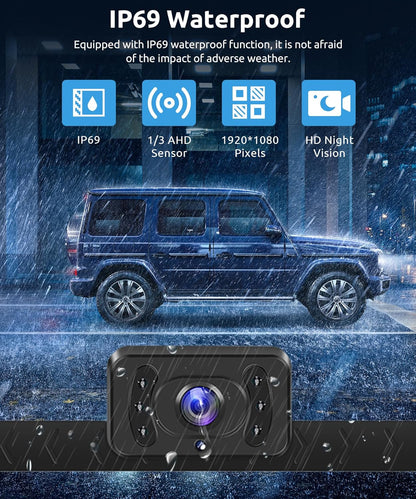 Podofo Wireless Backup Camera 4.3 inch Monitor Wireless Digital Signal AHD Waterproof Night Vision Trailer License Plate Rear View Camera System for Car SUV Truck Pickup,Easy to Install