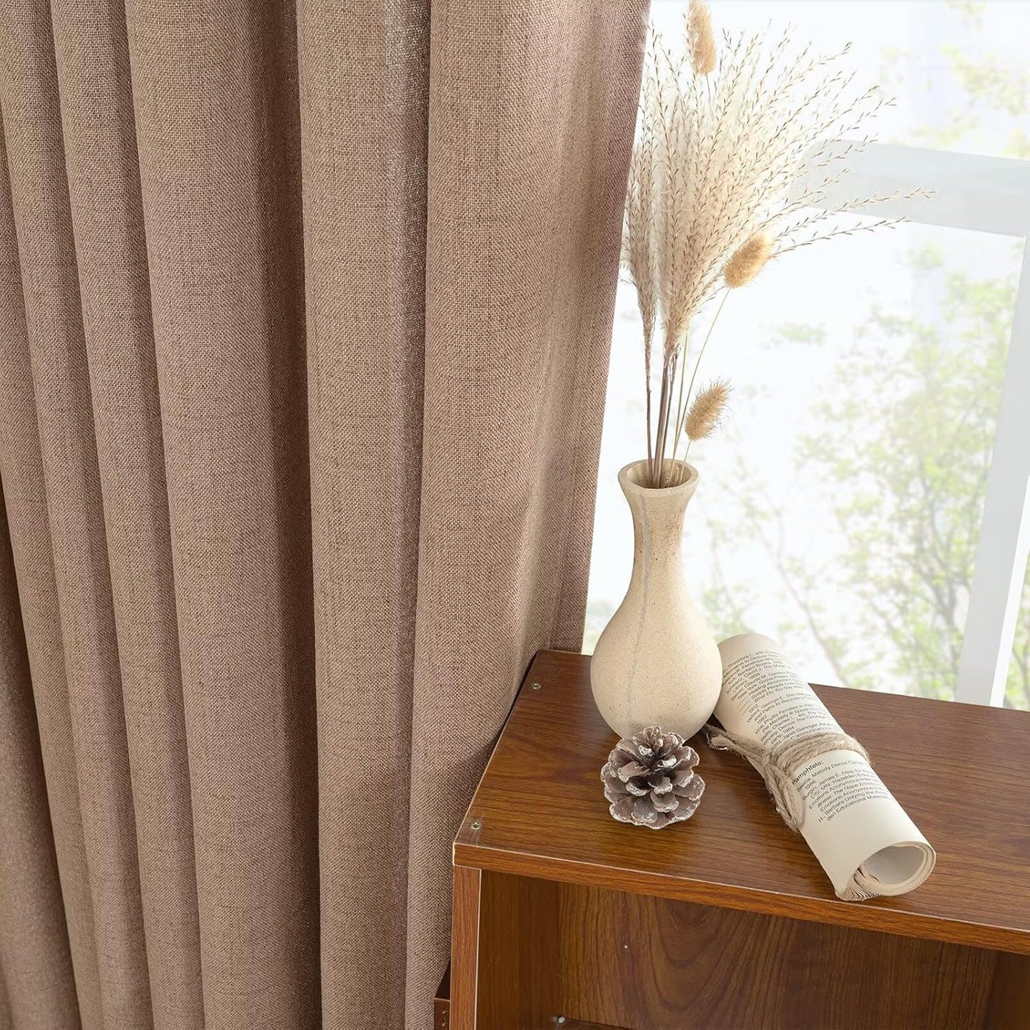 YoungsTex Natural Linen Curtains 84 Inch Long for Living Room Bedroom Grommet Top Light Filtering Privacy Linen Textured Window Semi Sheer Drapes, 2 Panels, 52x84 Inch, Natural