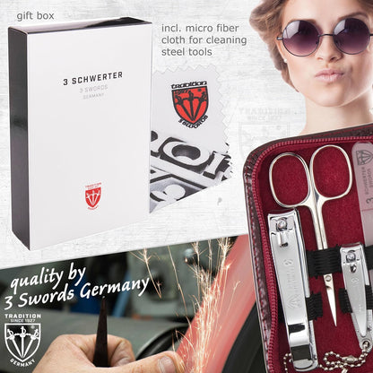 3 Swords Germany - brand quality 8 piece manicure pedicure grooming kit set for professional finger & toe nail care scissors clipper fashion leather case camou in gift box, Made in Germany