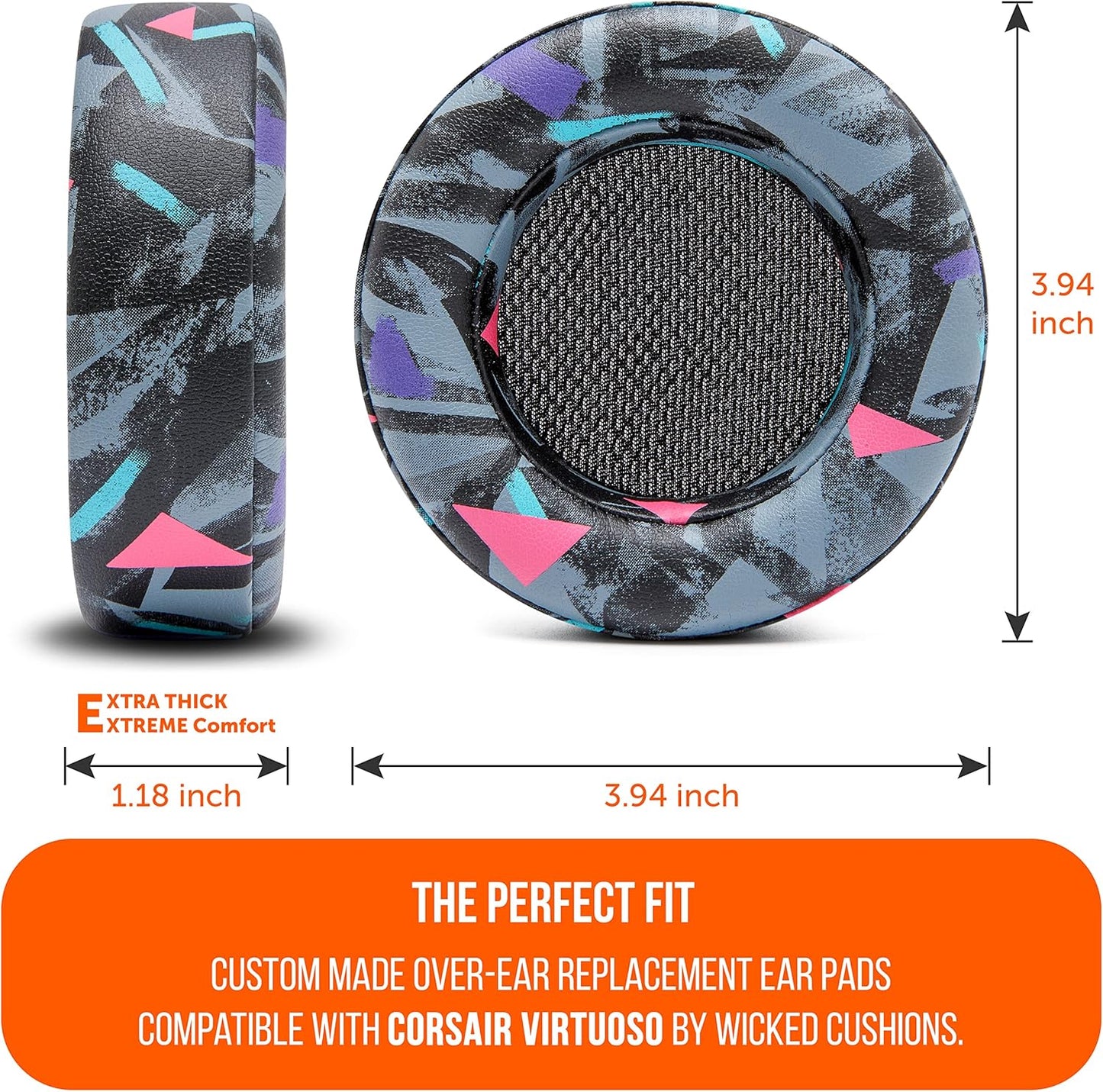 WC Upgraded Replacement Earpads for Corsair Virtuoso RGB Wireless Gaming Headset Made by Wicked Cushions | Improved Durability, Thickness, Softer Leather, and Sound Isolation | (90s Black)