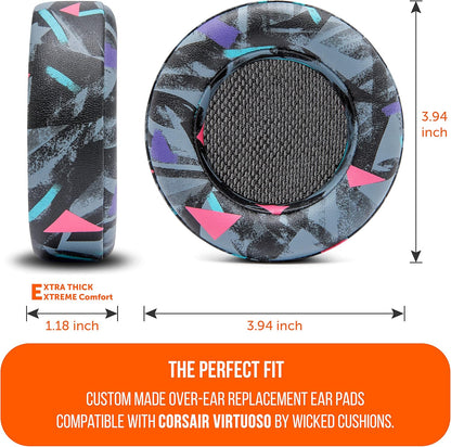 WC Upgraded Replacement Earpads for Corsair Virtuoso RGB Wireless Gaming Headset Made by Wicked Cushions | Improved Durability, Thickness, Softer Leather, and Sound Isolation | (90s Black)