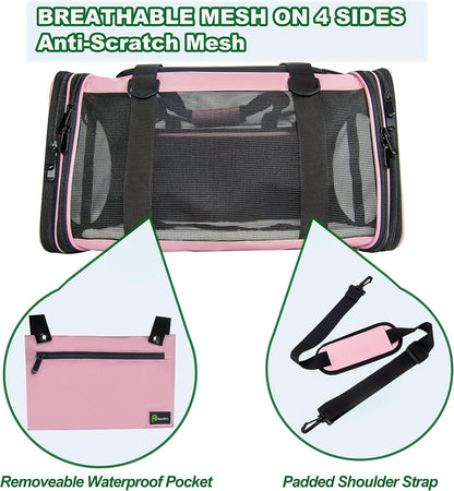 NextFri Soft Sided Carrier for Cats Dogs,TSA Airline Approved Collapsible Travel Pet Carrier (Magenta, Medium)
