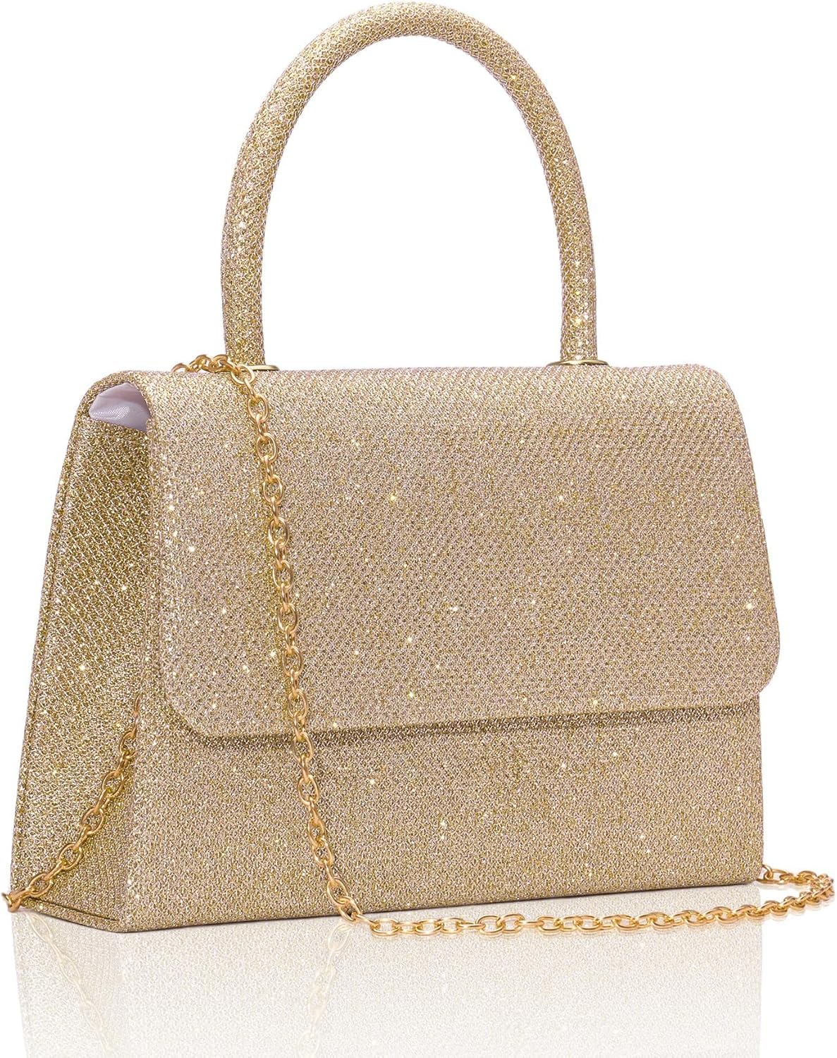 Larcenciel Women's Evening Handbags, Glitter Top Handle Evening Purse w/Chain, Chic Ladies Crossbody Bag for Party Prom Date - PuriLite
