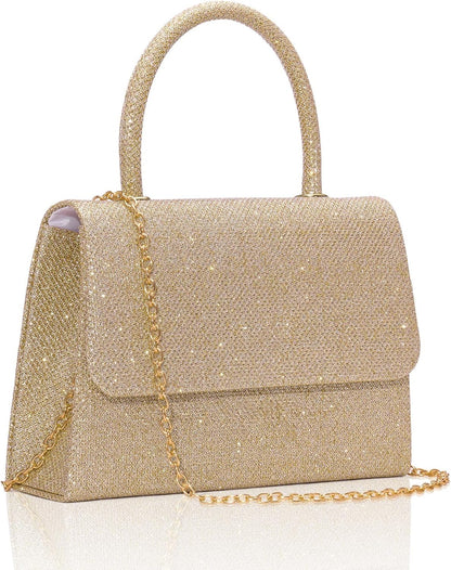 Larcenciel Women's Evening Handbags, Glitter Top Handle Evening Purse w/Chain, Chic Ladies Crossbody Bag for Party Prom Date - PuriLite