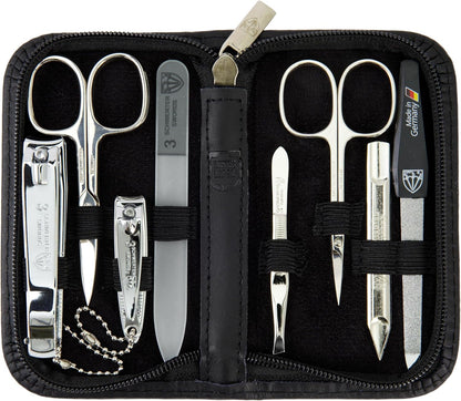3 Swords Germany - brand quality 8 piece manicure pedicure grooming kit set for professional finger & toe nail care scissors clipper fashion leather case camou in gift box, Made in Germany