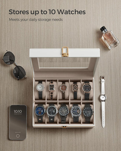 SONGMICS Watch Box, 6-Slot Watch Case, Watch Box Organizer, Black Synthetic Leather, Greenish Gray Lining UJWB06BK