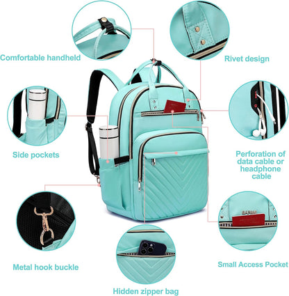 Laptop Backpack for Women Men, Water Resistant Travel Work Backpacks Purse Stylish College Business Teacher Nurse Computer Bag, Fits 17.3" Laptop Light Blue