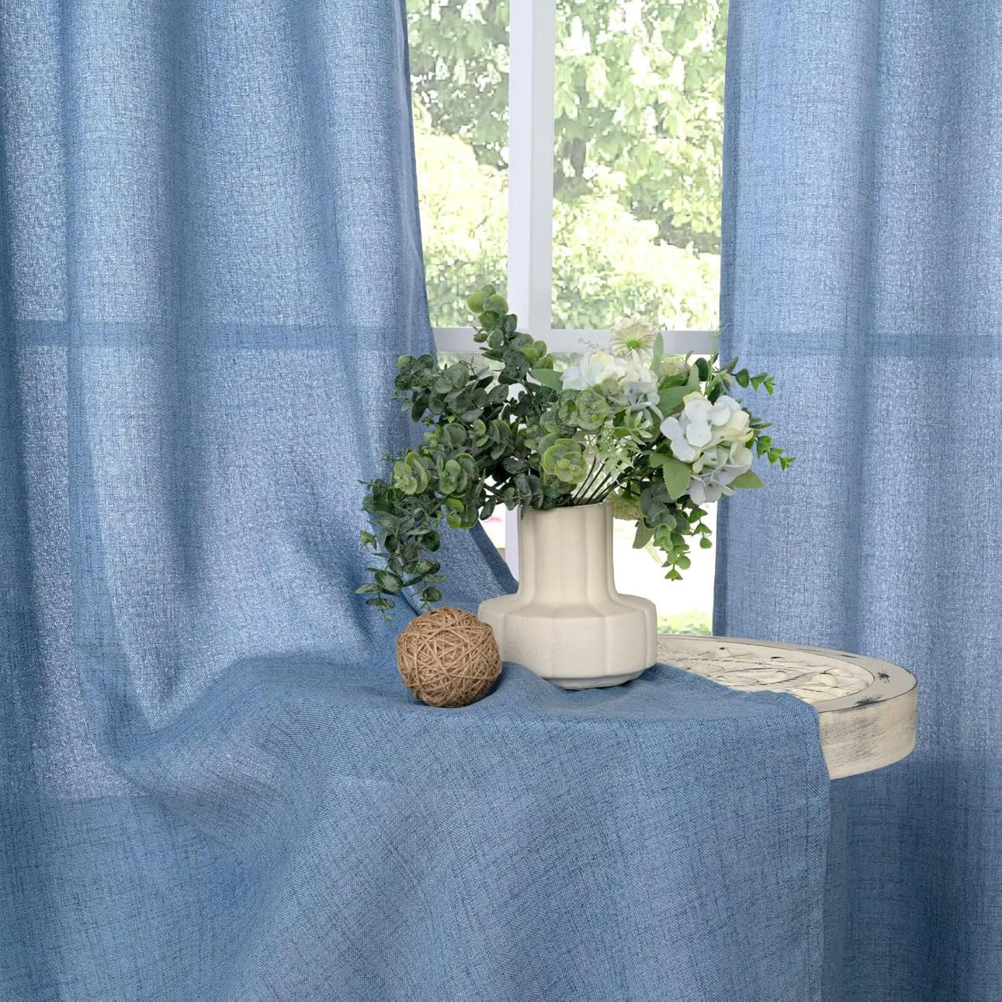 YoungsTex Natural Linen Curtains 84 Inch Long for Living Room Bedroom Grommet Top Light Filtering Privacy Linen Textured Window Semi Sheer Drapes, 2 Panels, 52x84 Inch, Natural