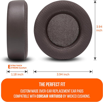 WC Freeze Virtuoso - Hybrid Fabric Cooling Gel Replacement Earpads for Corsair Virtuoso Gaming Headset, Made by Wicked Cushions, Improved Durability, Thickness and Sound Isolation |90s Black