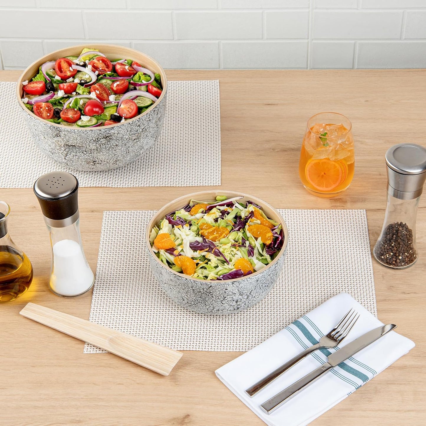 Restaurantware-Bambuddha 51 Ounce Extra Large Salad Bowl, 1 Heavy-Duty Round Salad Bowl - Sustainable, Reusable, Blue Bamboo Serving Dish, for Serving Salads, Fruits, and Appetizers