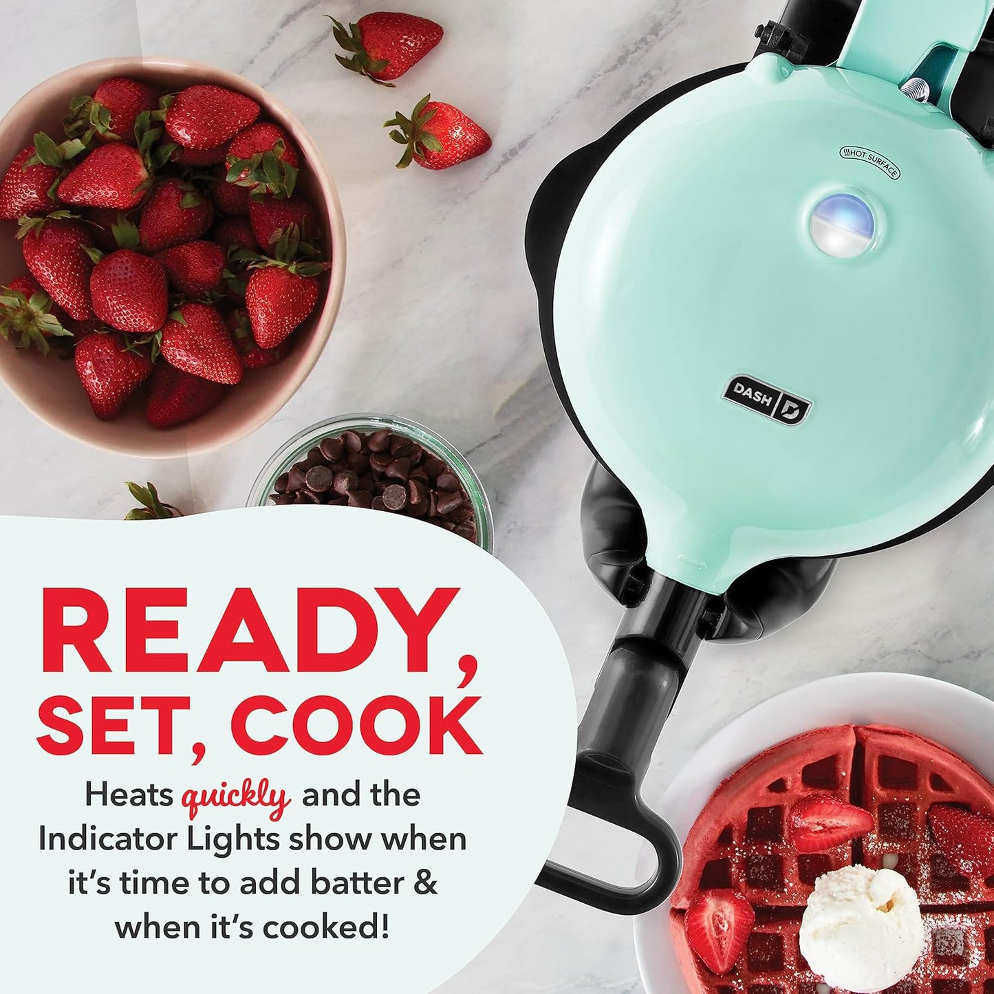 DASH Flip Belgian Waffle Maker – 1” Thick Waffle Mold, Nonstick Waffle Iron with Quick Heat-Up, Surface - Rotating Belgian Waffle Maker for Kids and Families, Just Add Batter (Aqua)