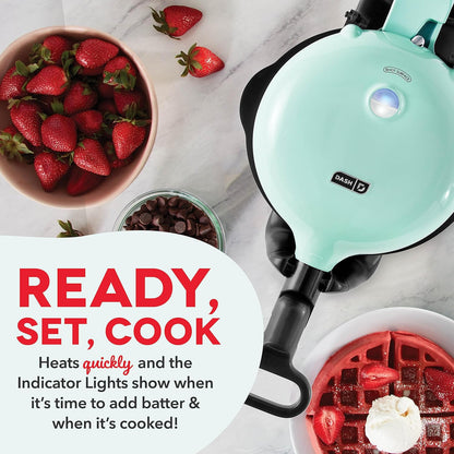 DASH Flip Belgian Waffle Maker – 1” Thick Waffle Mold, Nonstick Waffle Iron with Quick Heat-Up, Surface - Rotating Belgian Waffle Maker for Kids and Families, Just Add Batter (Aqua)