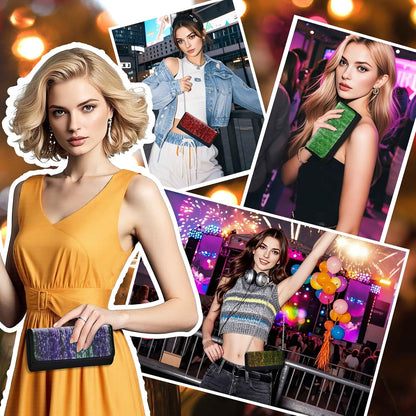 Larcenciel Clutch Purse for Women, LED Light Up Purse - 11 Neon Glow Modes, Holographic Evening Bag with Chain Strap, Rechargeable Party Handbag for Prom Disco Club Bar Night Events Weddings (Black)