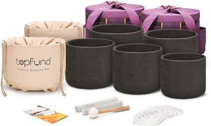 TOPFUND F Note Crystal Singing Bowl Heart Chakra 8 inch with Heavy Duty Carrying Case and Suede Striker