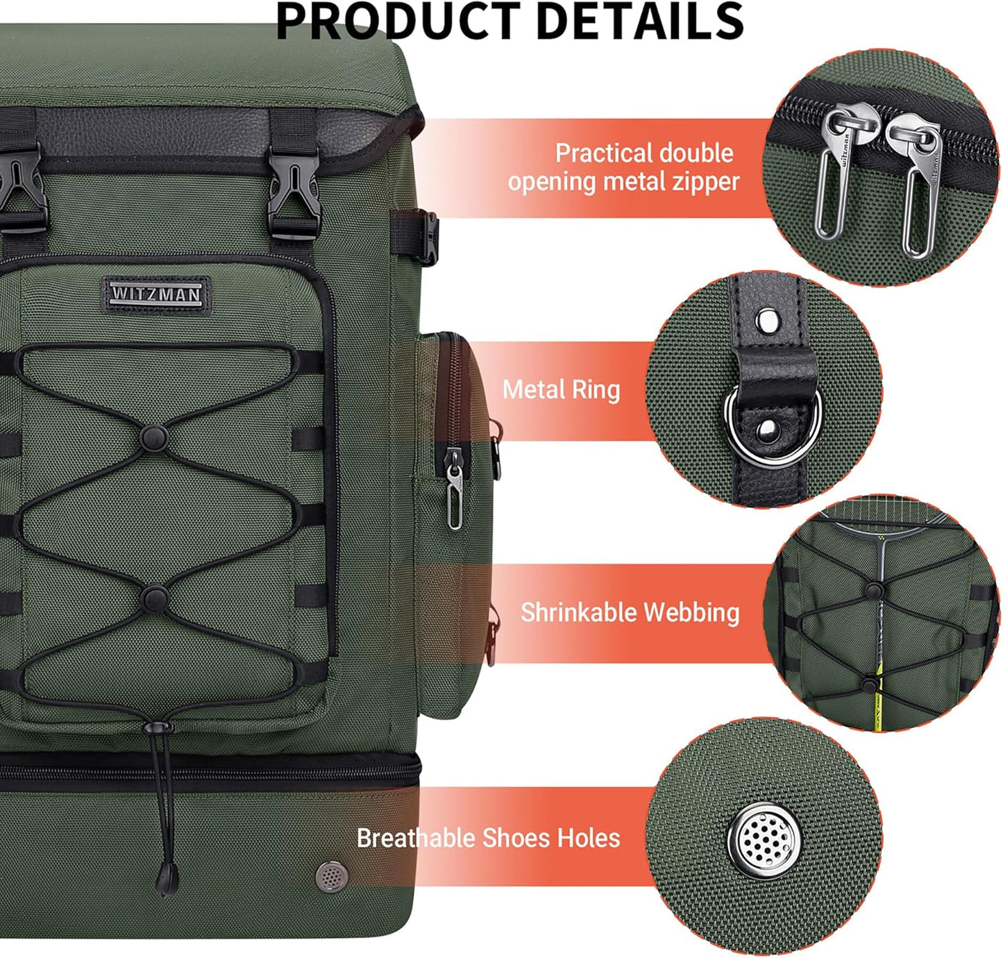 WITZMAN Travel Backpack for Men Women Carry on Bags for Airline Approved Convertible Duffle Luggage Backpack Shoe Compartment