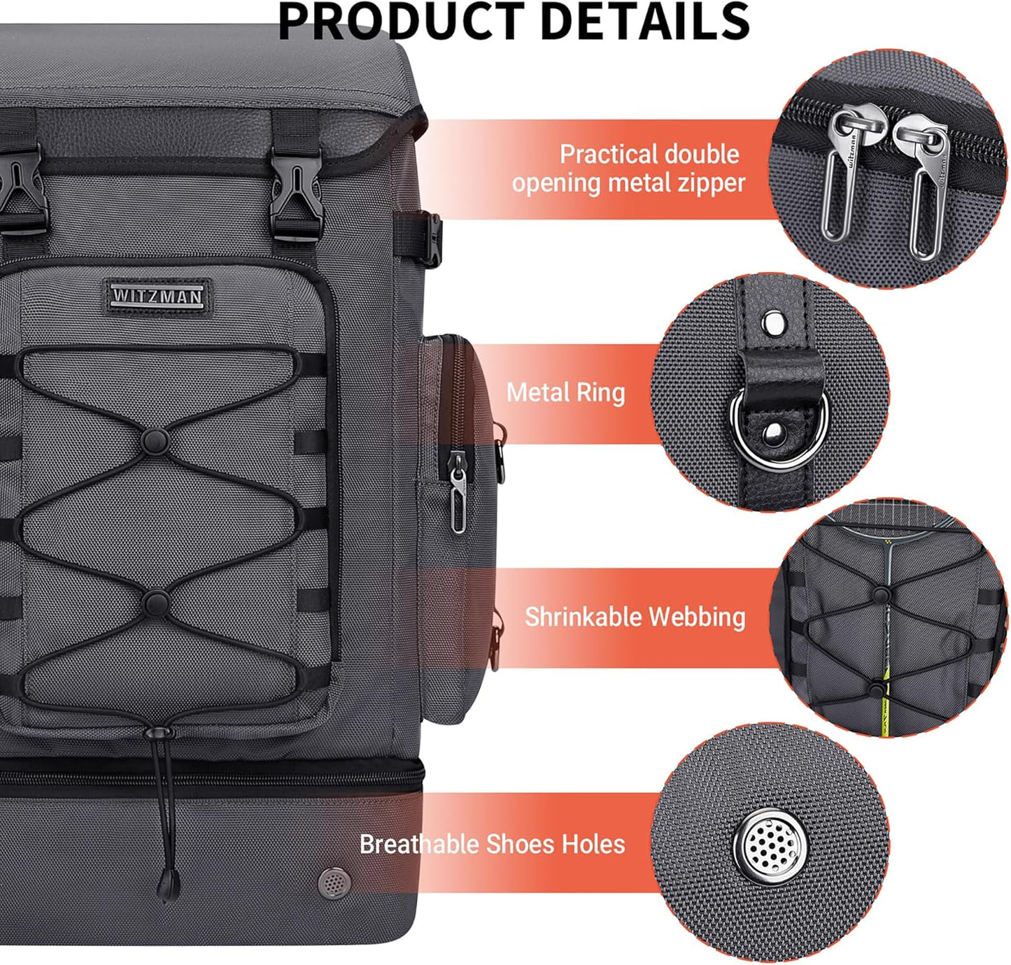 WITZMAN Travel Backpack for Men Women Carry on Bags for Airline Approved Convertible Duffle Luggage Backpack Shoe Compartment