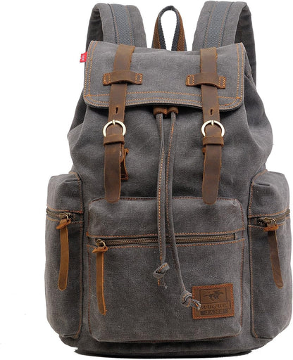 AUGUR Canvas Backpack,17 inch Laptop Backpack Vintage Canvas Leather Backpacks Casual School College Bag Pack Bookbag Hiking Travel Rucksack Daypack (L-Coffee)