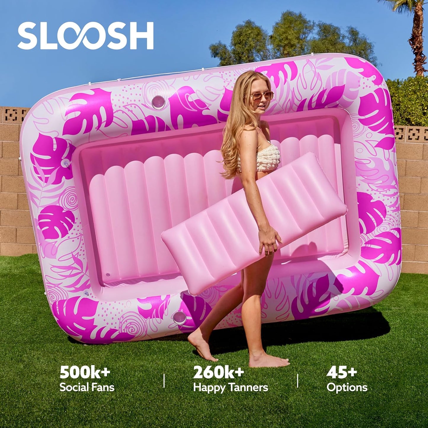 Sloosh Inflatable Tanning Pool Lounger Float-XL, 85" x 57" Extra Large Suntan Sun Tan tub for Adults, Bed Blow up, Raft Lounge Floatie, XL-Blue