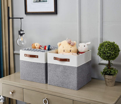 DECOMOMO Fabric Cube Storage Bin - Storage Baskets for Shelves, Kallax (Grey & White, 13 inch Cube) - 4 Pack