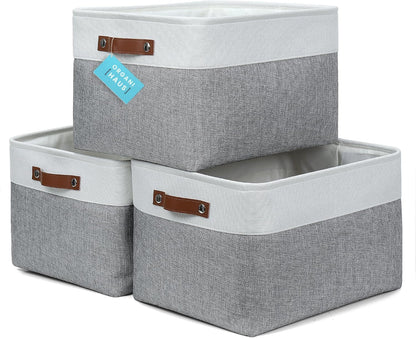 OrganiHaus Large Fabric Storage Baskets for Shelves 3 Pack, 15x11in Closet Storage Bins for Shelves, Cloth Baskets, Fabric Storage Cubes, Linen Closet Organizers, Fabric Basket, White Basket