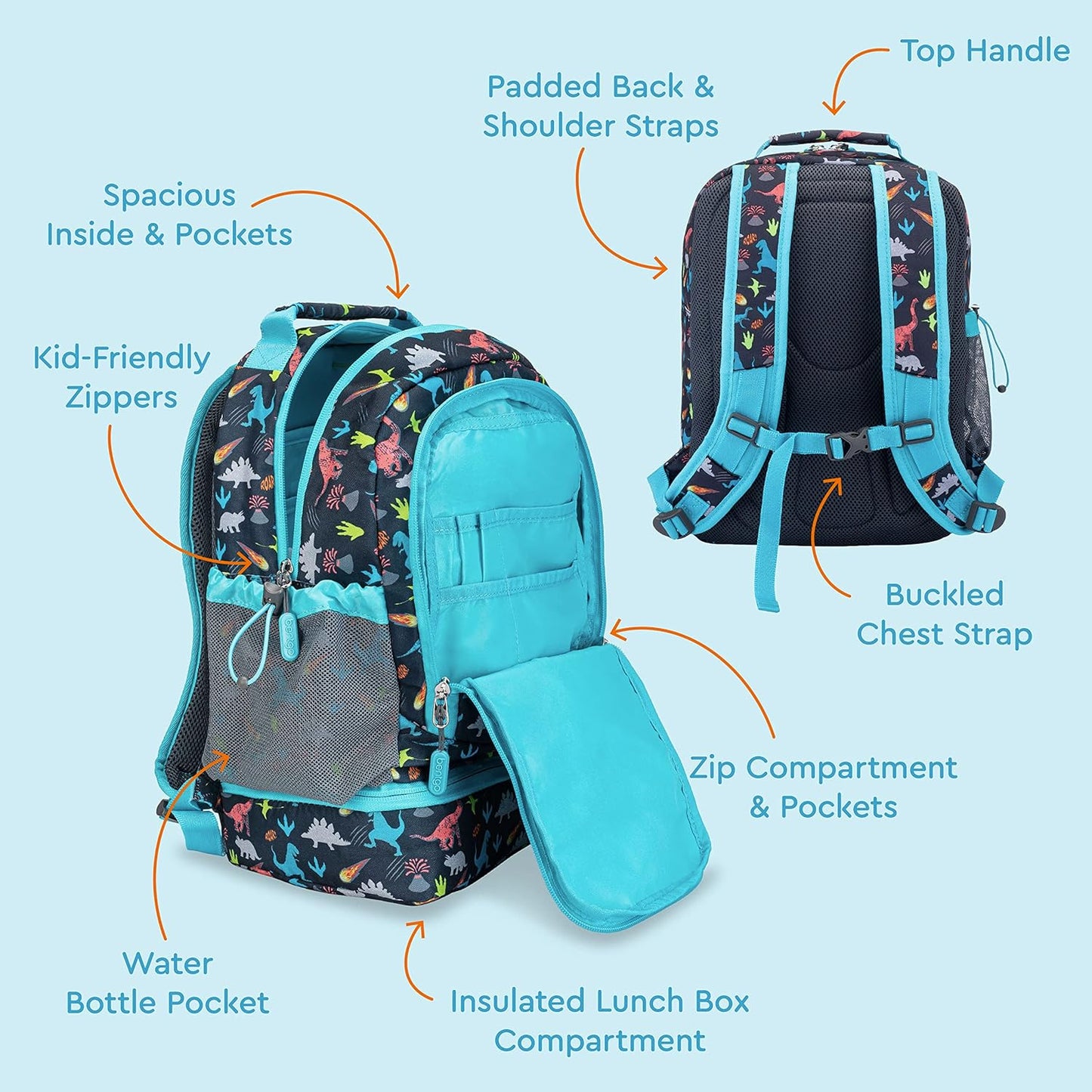 Bentgo Kids Prints 2-in-1 Backpack & Insulated Lunch Bag (Dinosaur)