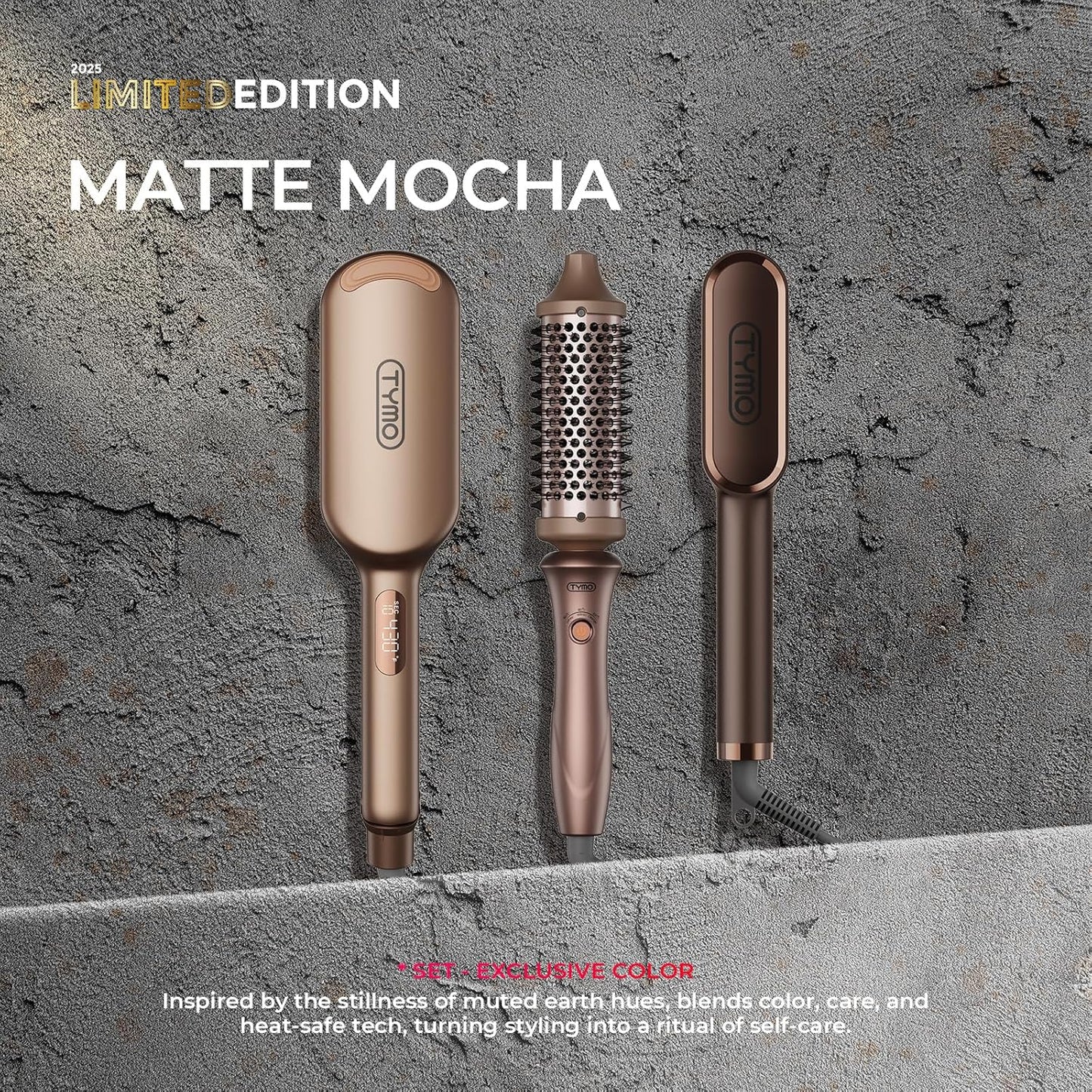 TYMO 2025 Limited Edition Styling Set - Include TYMO ROVY Hair Crimper Wave Curling Iron & Ring Plus Straightener Brush & STYLUX Thermal Brush, 3 in 1 Ionic Hair Curler Tool Set for Women