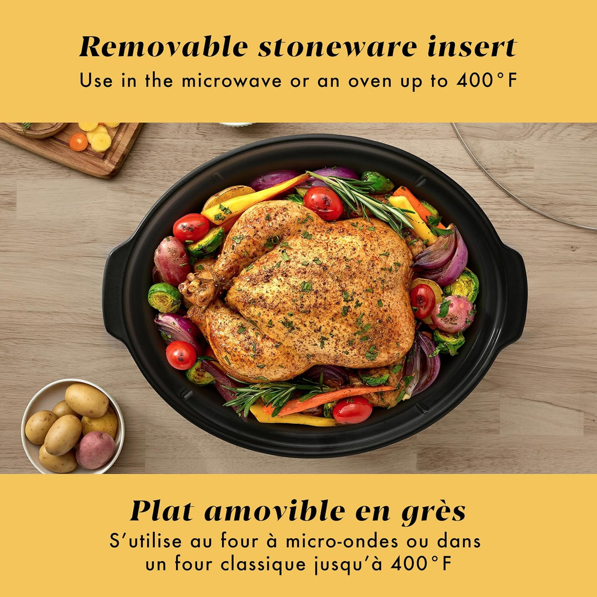 7-Quart Manual Slow Cooker | Black Oval Cooker with 3 Heat Settings
