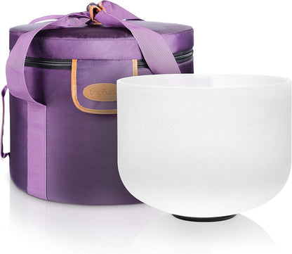 TOPFUND F Note Crystal Singing Bowl Heart Chakra 8 inch with Heavy Duty Carrying Case and Suede Striker