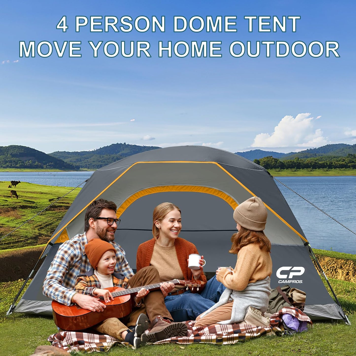 CAMPROS CP Tent 2/4/6 Person Tents, Waterproof Dome Camping Tent with Rainfly, Large Mesh Windows, Wider Door, Easy Setup, Portable with Carry Bag