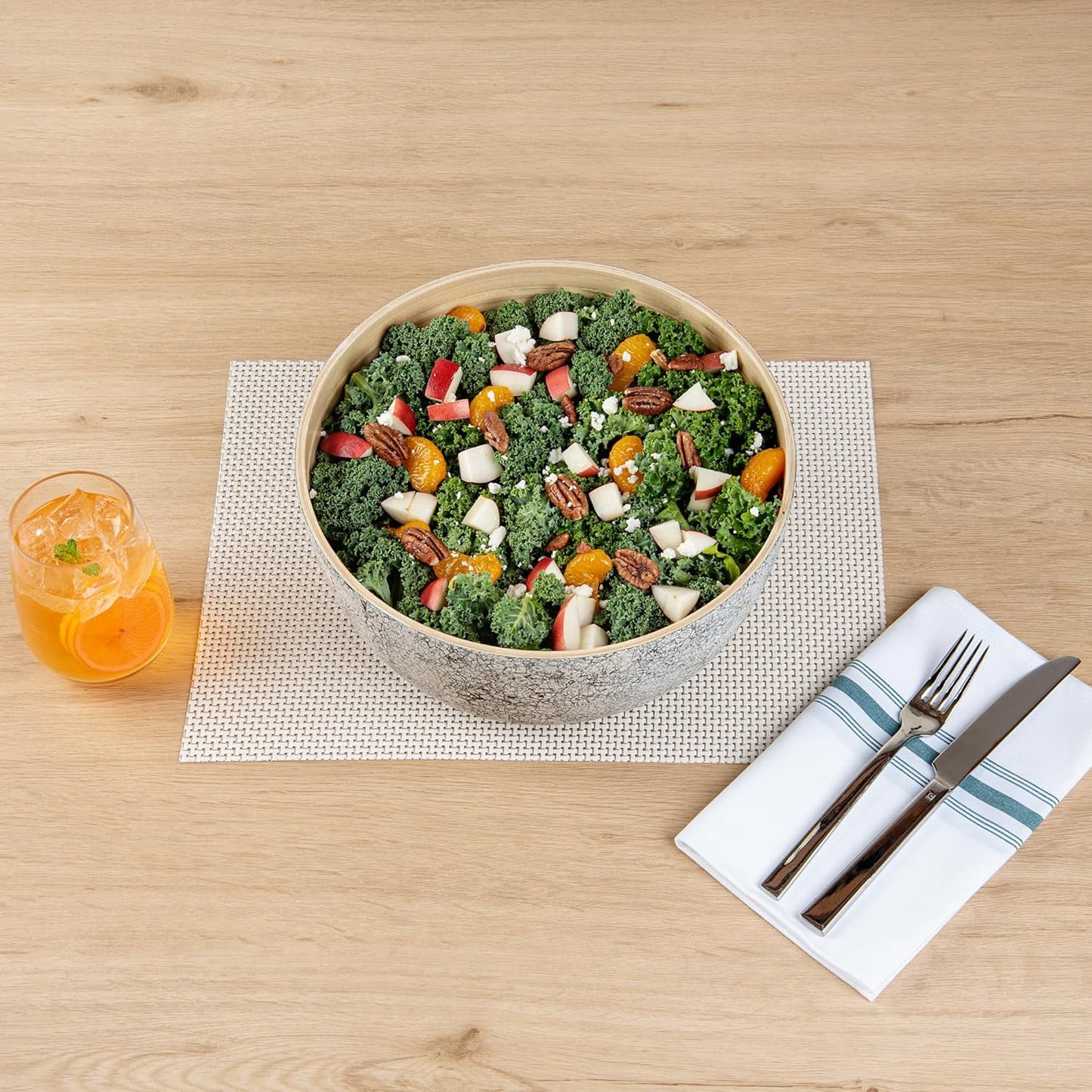 Restaurantware-Bambuddha 51 Ounce Extra Large Salad Bowl, 1 Heavy-Duty Round Salad Bowl - Sustainable, Reusable, Blue Bamboo Serving Dish, for Serving Salads, Fruits, and Appetizers