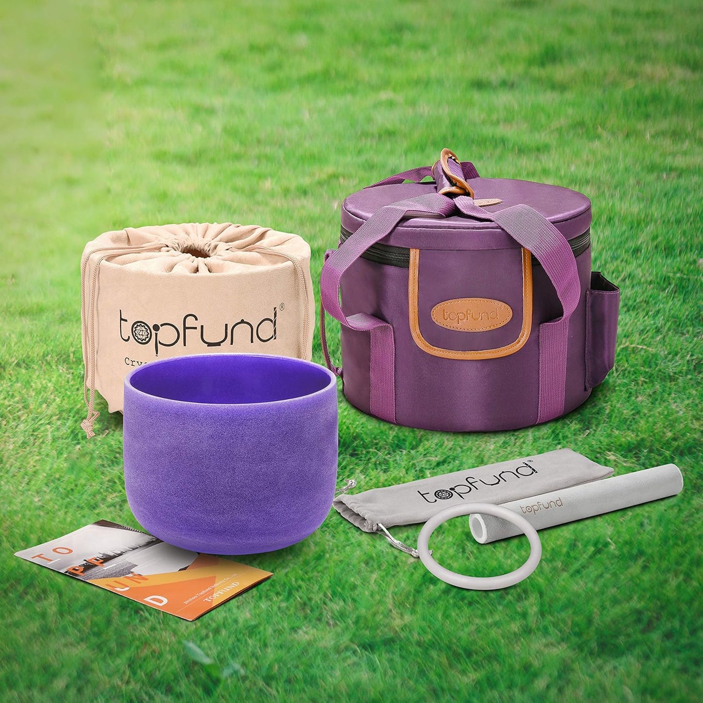 TOPFUND F Note Crystal Singing Bowl Heart Chakra 8 inch with Heavy Duty Carrying Case and Suede Striker