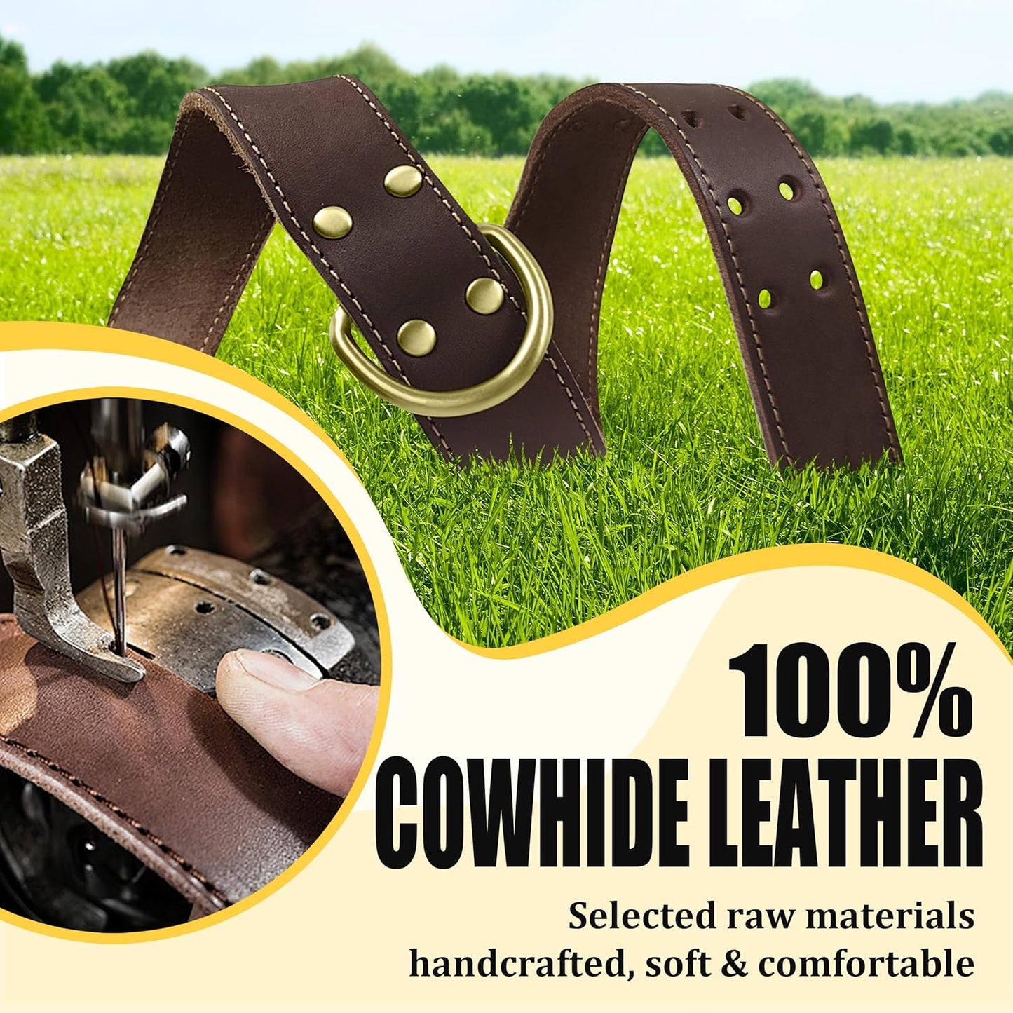QRDA Leather Dog Collar Brown Dog Training Collar Heavy Duty Premium Leather Dog Collar Dog Collars for Medium/Large Dogs