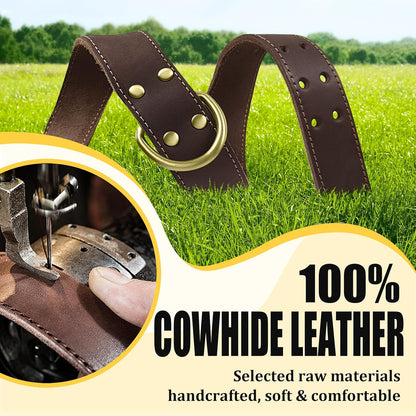 QRDA Leather Dog Collar Brown Dog Training Collar Heavy Duty Premium Leather Dog Collar Dog Collars for Medium/Large Dogs